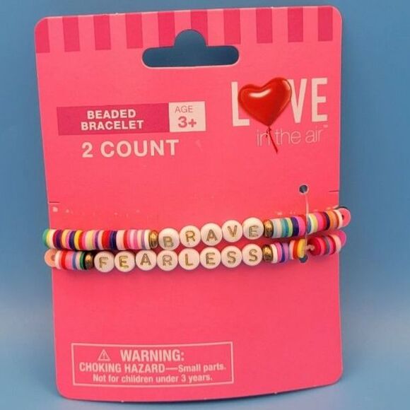2 Beaded Friendship Bracelets, "Brave" + "Fearless" Stretchy Band, Swifties - Picture 1 of 2